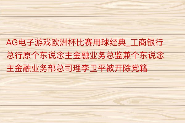 AG电子游戏欧洲杯比赛用球经典_工商银行总行原个东说念主金融业务总监兼个东说念主金融业务部总司理李卫平被开除党籍