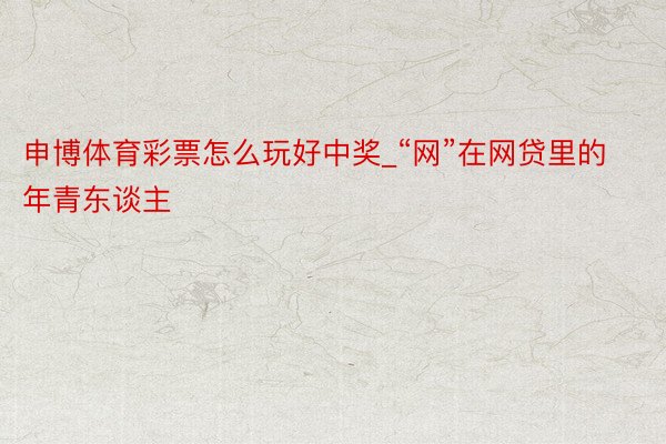 申博体育彩票怎么玩好中奖_“网”在网贷里的年青东谈主