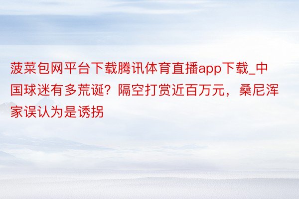 菠菜包网平台下载腾讯体育直播app下载_中国球迷有多荒诞？隔空打赏近百万元，桑尼浑家误认为是诱拐